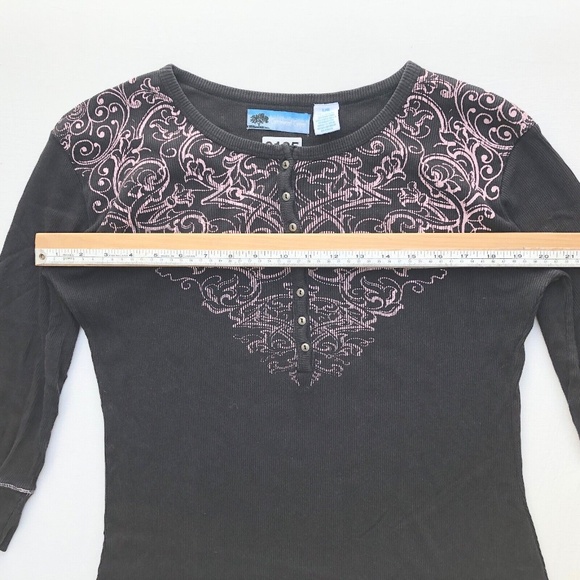 Y2K 2000s Ribbed Knit 100% Cotton Black Pink Cyber Punk Emo Goth 1/2 Button Up L - Picture 8 of 12